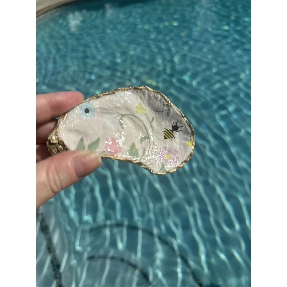 Jewelry Trinket Dish Decoupaged Floral Bee Themed